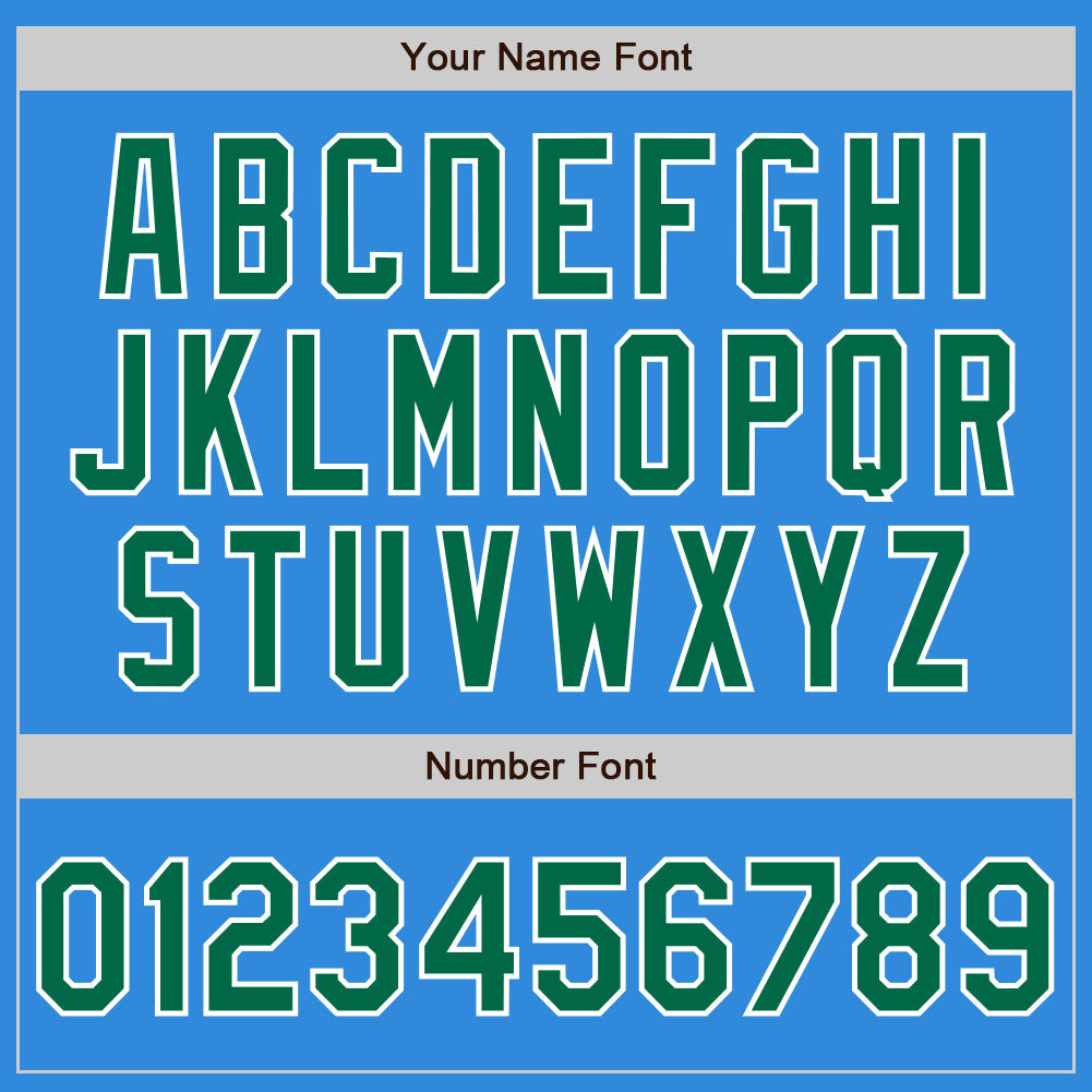 Custom Powder Blue Kelly Green-White Bomber Varsity Letterman Zipper Jacket