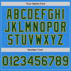 Custom Powder Blue Green-Gold Bomber Varsity Letterman Zipper Jacket