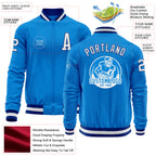 Custom Powder Blue White-Royal Bomber Varsity Letterman Zipper Jacket