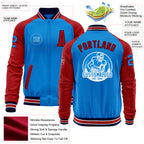 Custom Powder Blue Navy-Red Bomber Varsity Letterman Two Tone Zipper Jacket