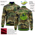 Custom Camo Navy-Neon Green Bomber Varsity Letterman Salute To Service Zipper Jacket