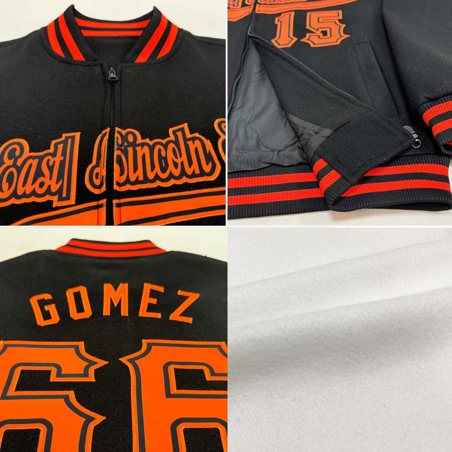 Custom White Red-Gold Bomber Varsity Letterman Zipper Jacket