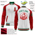 Custom White Kelly Green-Red Bomber Varsity Letterman Two Tone Zipper Jacket