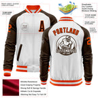 Custom White Orange-Brown Bomber Varsity Letterman Two Tone Zipper Jacket