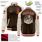 Custom Brown Red-Cream Bomber Varsity Letterman Two Tone Zipper Jacket