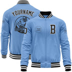 Custom Light Blue Black-White Bomber Varsity Letterman Zipper Jacket