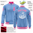 Custom Light Blue Pink-White Bomber Varsity Letterman Zipper Jacket
