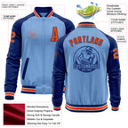 Custom Light Blue Orange-Royal Bomber Varsity Letterman Two Tone Zipper Jacket