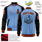 Custom Light Blue Orange-Black Bomber Varsity Letterman Two Tone Zipper Jacket