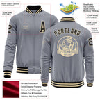 Custom Gray Black-Cream Bomber Varsity Letterman Zipper Jacket