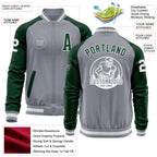 Custom Gray White-Green Bomber Varsity Letterman Two Tone Zipper Jacket