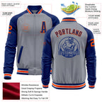 Custom Gray Orange-Royal Bomber Varsity Letterman Two Tone Zipper Jacket