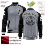 Custom Gray White-Black Bomber Varsity Letterman Two Tone Zipper Jacket