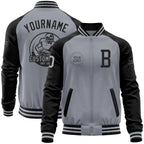 Custom Gray Black Bomber Varsity Letterman Two Tone Zipper Jacket
