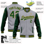 Custom Gray Green-Old Gold Bomber Full-Snap Varsity Letterman Two Tone Jacket