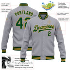 Custom Gray Green-Old Gold Bomber Full-Snap Varsity Letterman Jacket