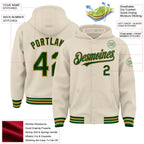 Custom Cream Green-Old Gold Bomber Full-Snap Varsity Letterman Hoodie Jacket
