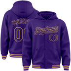 Custom Purple Old Gold Bomber Full-Snap Varsity Letterman Hoodie Jacket