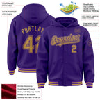 Custom Purple Old Gold Bomber Full-Snap Varsity Letterman Hoodie Jacket