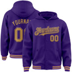 Custom Purple Old Gold Bomber Full-Snap Varsity Letterman Hoodie Jacket