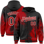 Custom Black Red-White Abstract Brush Stroke 3D Pattern Design Bomber Full-Snap Varsity Letterman Hoodie Jacket