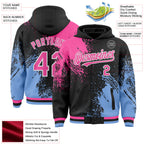 Custom Black Pink Light Blue-White Abstract Brush Stroke 3D Pattern Design Bomber Full-Snap Varsity Letterman Hoodie Jacket