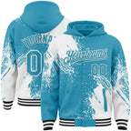 Custom Panther Blue White-Black Abstract Brush Stroke 3D Pattern Design Bomber Full-Snap Varsity Letterman Hoodie Jacket
