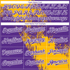 Custom Purple Gold-White Abstract Brush Stroke 3D Pattern Design Bomber Full-Snap Varsity Letterman Hoodie Jacket