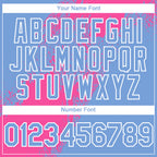 Custom Light Blue Pink-White Abstract Brush Stroke 3D Pattern Design Bomber Full-Snap Varsity Letterman Hoodie Jacket