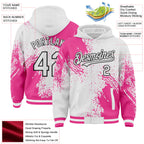 Custom White Pink-Black Abstract Brush Stroke 3D Pattern Design Bomber Full-Snap Varsity Letterman Hoodie Jacket