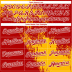 Custom Red Gold-White Abstract Brush Stroke 3D Pattern Design Bomber Full-Snap Varsity Letterman Hoodie Jacket