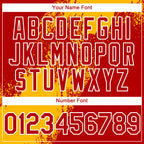 Custom Red Gold-White Abstract Brush Stroke 3D Pattern Design Bomber Full-Snap Varsity Letterman Hoodie Jacket
