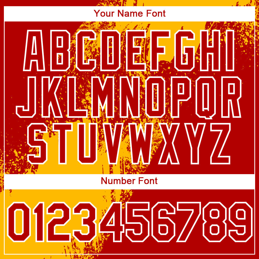Custom Red Gold-White Abstract Brush Stroke 3D Pattern Design Bomber Full-Snap Varsity Letterman Hoodie Jacket