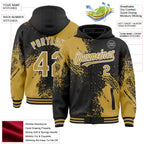 Custom Black Old Gold-White Abstract Brush Stroke 3D Pattern Design Bomber Full-Snap Varsity Letterman Hoodie Jacket