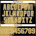 Custom Black Old Gold-White Abstract Brush Stroke 3D Pattern Design Bomber Full-Snap Varsity Letterman Hoodie Jacket