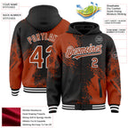 Custom Black Texas Orange-White Abstract Brush Stroke 3D Pattern Design Bomber Full-Snap Varsity Letterman Hoodie Jacket