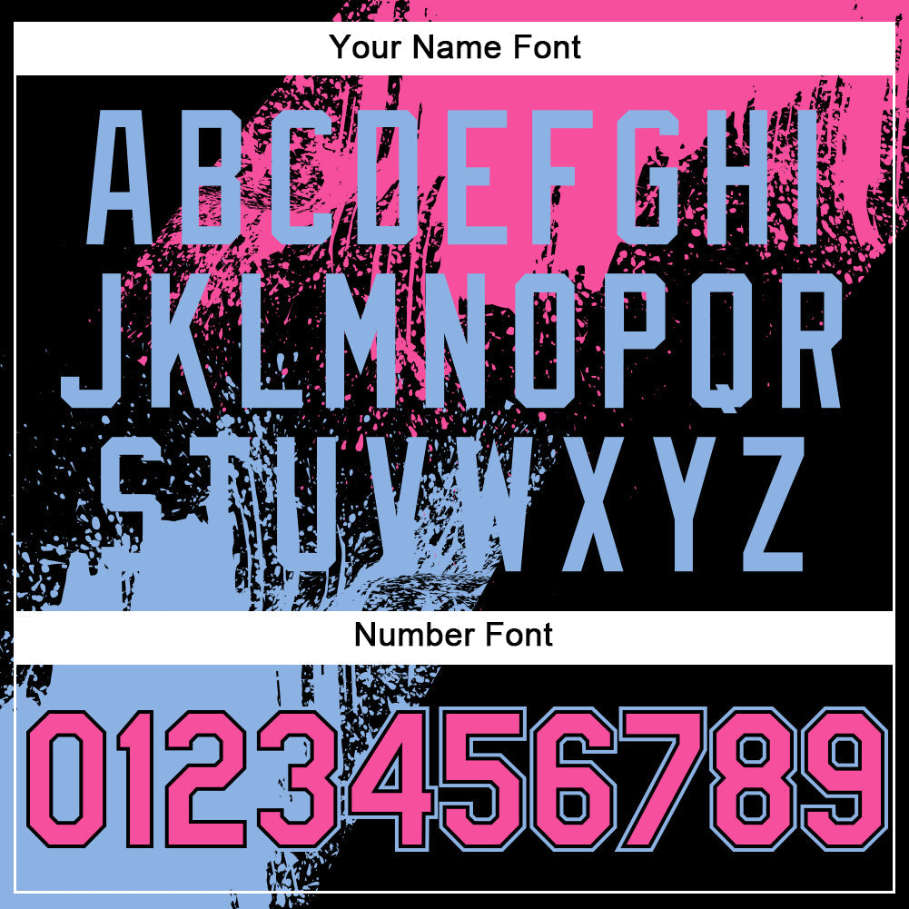 Custom Black Pink-Light Blue Abstract Brush Stroke 3D Pattern Design Bomber Full-Snap Varsity Letterman Hoodie Jacket