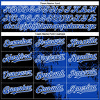 Custom Black Thunder Blue-White Abstract Brush Stroke 3D Pattern Design Bomber Full-Snap Varsity Letterman Hoodie Jacket