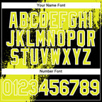 Custom Black Neon Yellow-White Abstract Brush Stroke 3D Pattern Design Bomber Full-Snap Varsity Letterman Hoodie Jacket