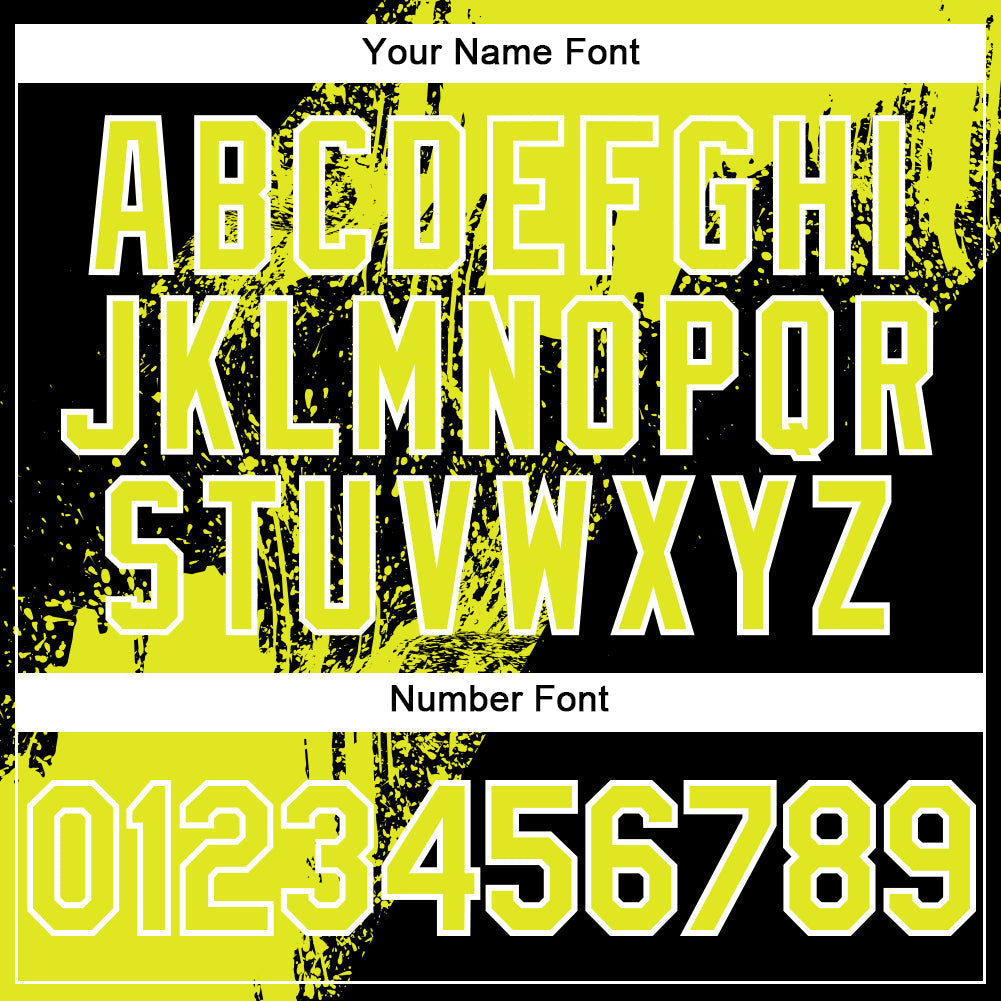 Custom Black Neon Yellow-White Abstract Brush Stroke 3D Pattern Design Bomber Full-Snap Varsity Letterman Hoodie Jacket