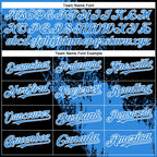 Custom Black Powder Blue-White Abstract Brush Stroke 3D Pattern Design Bomber Full-Snap Varsity Letterman Hoodie Jacket