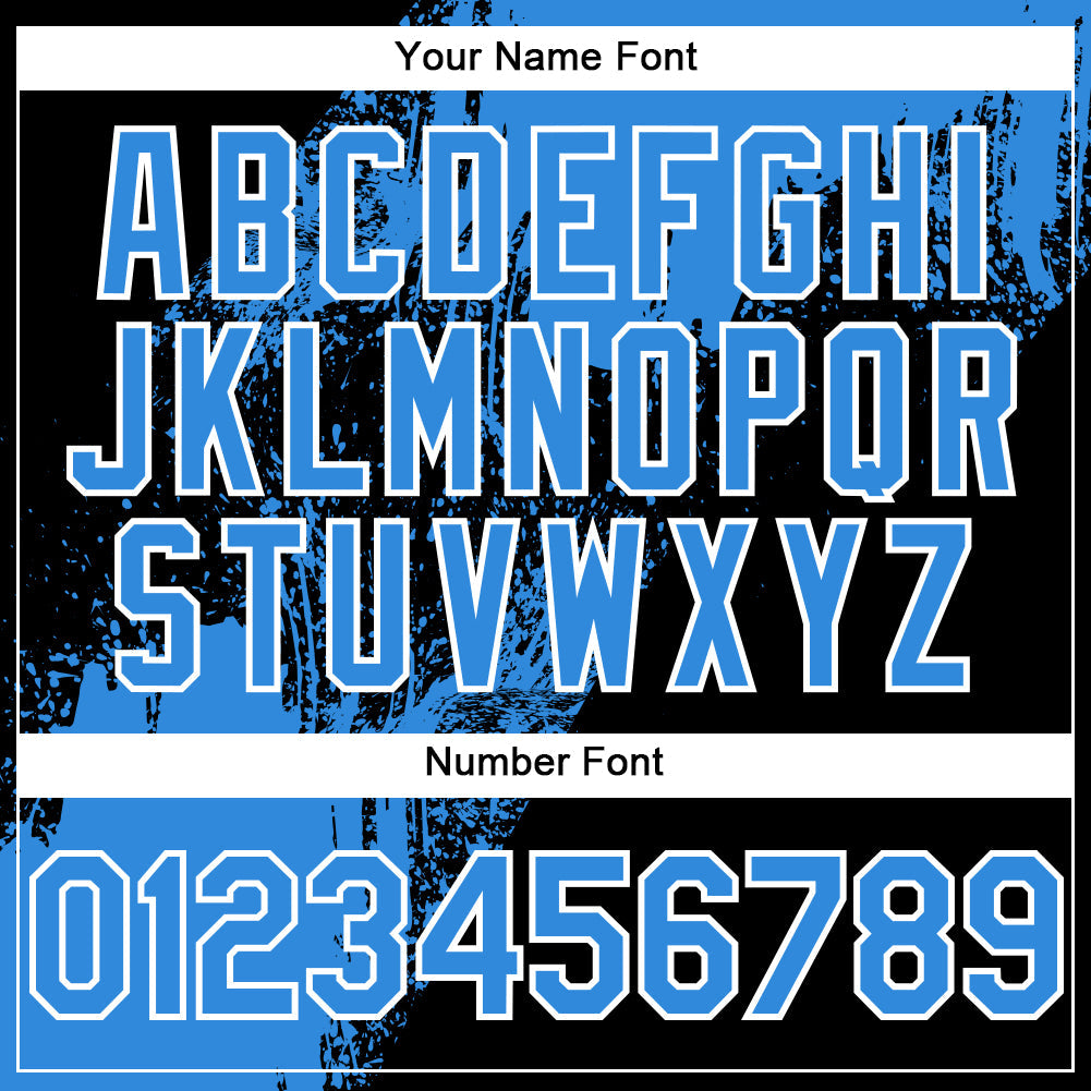 Custom Black Powder Blue-White Abstract Brush Stroke 3D Pattern Design Bomber Full-Snap Varsity Letterman Hoodie Jacket
