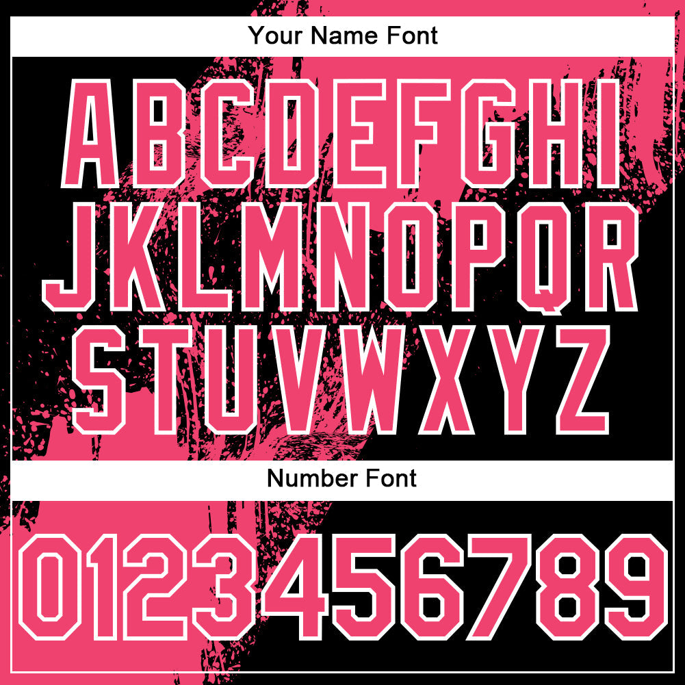 Custom Black Neon Pink-White Abstract Brush Stroke 3D Pattern Design Bomber Full-Snap Varsity Letterman Hoodie Jacket