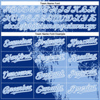 Custom Royal Light Blue-White Abstract Brush Stroke 3D Pattern Design Bomber Full-Snap Varsity Letterman Hoodie Jacket
