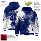 Custom Royal White Abstract Brush Stroke 3D Pattern Design Bomber Full-Snap Varsity Letterman Hoodie Jacket