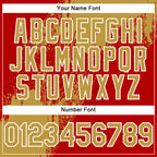 Custom Red Old Gold-White Abstract Brush Stroke 3D Pattern Design Bomber Full-Snap Varsity Letterman Hoodie Jacket