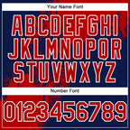 Custom Navy Red-White Abstract Brush Stroke 3D Pattern Design Bomber Full-Snap Varsity Letterman Hoodie Jacket