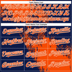 Custom Navy Orange-White Abstract Brush Stroke 3D Pattern Design Bomber Full-Snap Varsity Letterman Hoodie Jacket