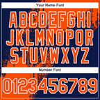 Custom Navy Orange-White Abstract Brush Stroke 3D Pattern Design Bomber Full-Snap Varsity Letterman Hoodie Jacket