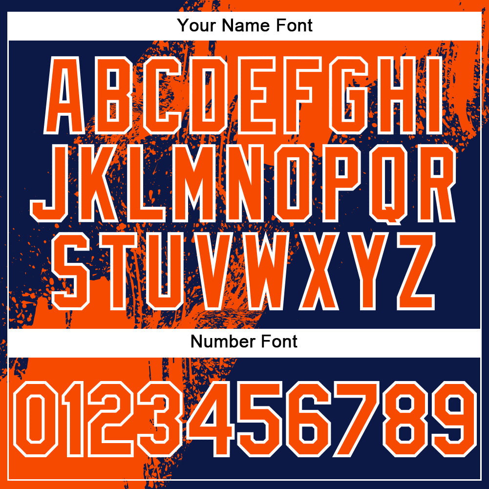 Custom Navy Orange-White Abstract Brush Stroke 3D Pattern Design Bomber Full-Snap Varsity Letterman Hoodie Jacket